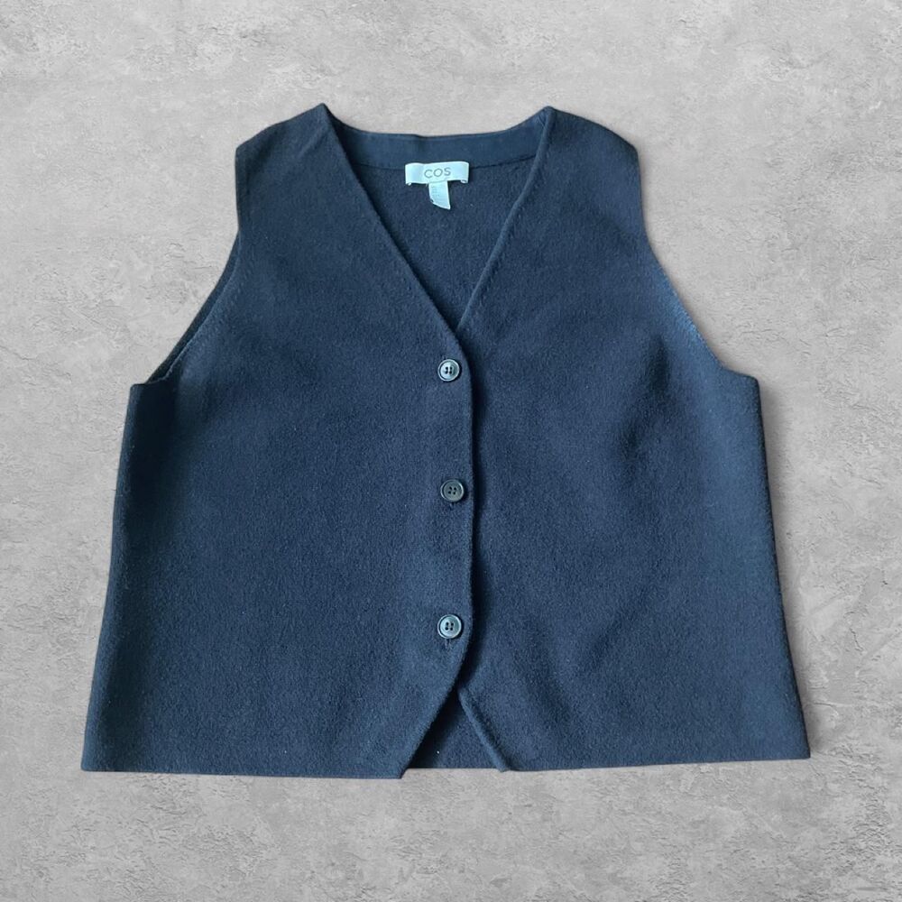 COS Black Button Up Knit Vest L Sleeveless Office Siren Minimalist